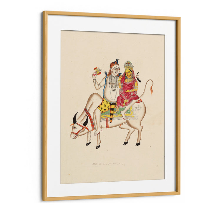 SHIVA AND PARVATI SEATED ON NANDI , INDIAN ART PAINTINGS