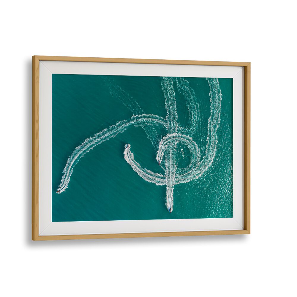 Dynamic aerial view of high-speed boats creating waves, showcasing SPEEDBOAT SYMPHONY, PHOTOGRAPHY PRINTS collection.