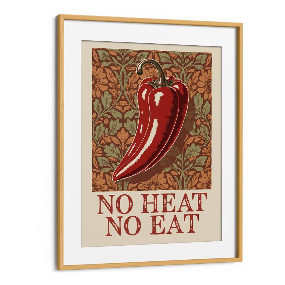 Spicy Elegance kitchen posters featuring a vibrant chili pepper and bold "No Heat No Eat" design for stylish decor.
