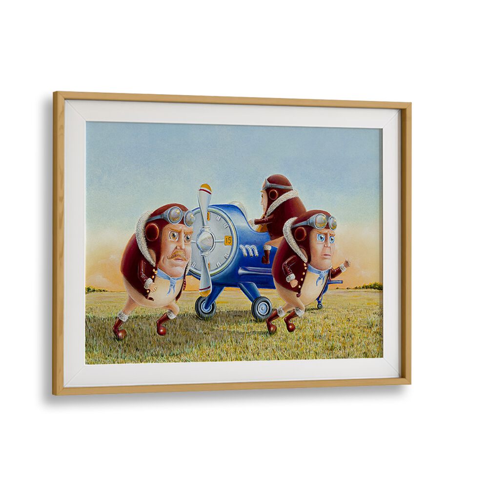 Whimsical SCRAMBLED EGGS, COMIC POSTERS featuring quirky characters in vintage aviator attire, perfect for decor.