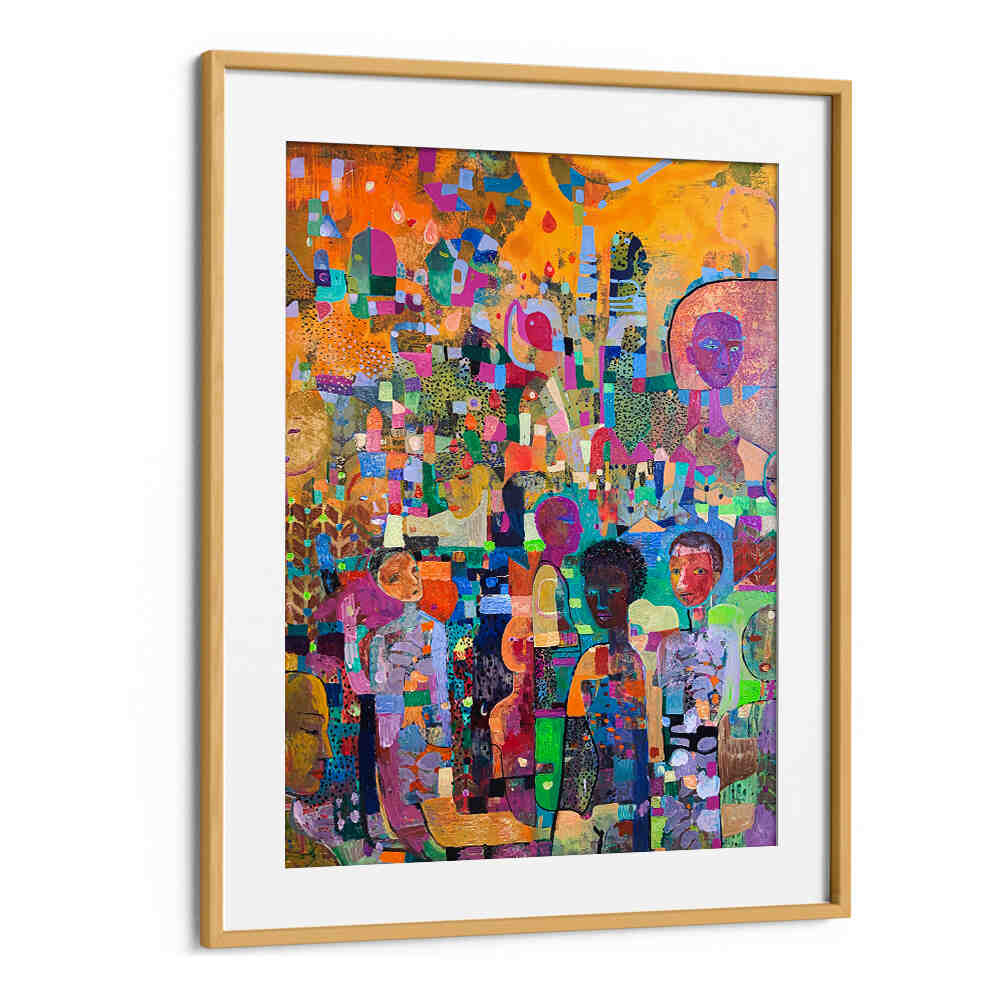 Oakwood Mount TAKE A KNEE , ABSTRACT PAINTINGS — vibrant framed abstract with textured layers, gestural brushwork and figures