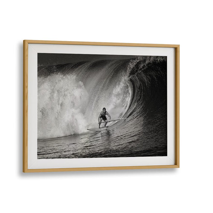 Stunning black and white scene of a surfer riding a wave, featured in THE KING OF PADDLE, PHOTOGRAPHY PRINTS collection.