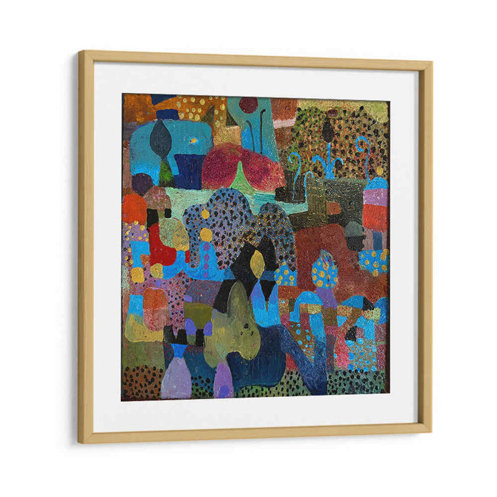 THE VILLAGE , ABSTRACT PAINTINGS by Oakwood Mount — framed canvas with warm earth tones, layered textures and communal landscape hints