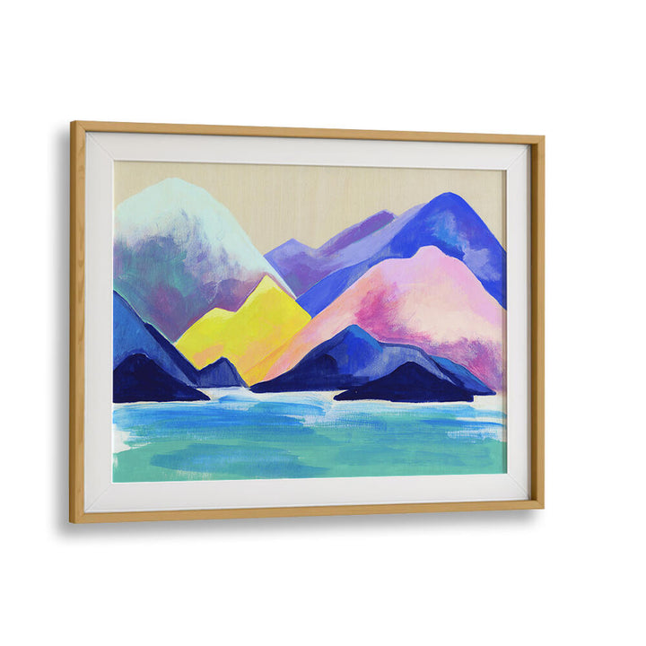 Vibrant TOFINO MOUNTAINSCAPE, LANDSCAPE PAINTINGS, showcasing serene mountains and tranquil waters in bold colors.