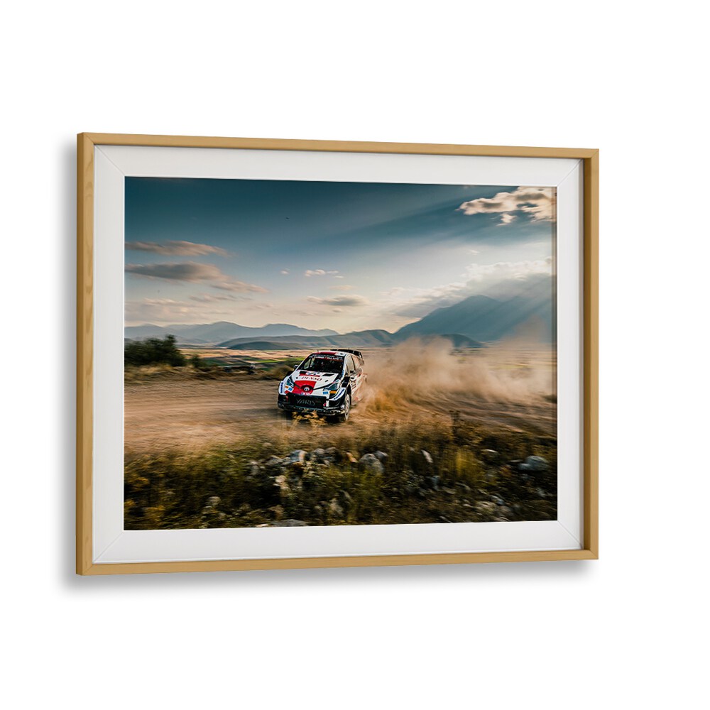 Stunning TOYOTA GAZOO RACING, PHOTOGRAPHY PRINTS showcasing a rally car in action, perfect for automotive enthusiasts.