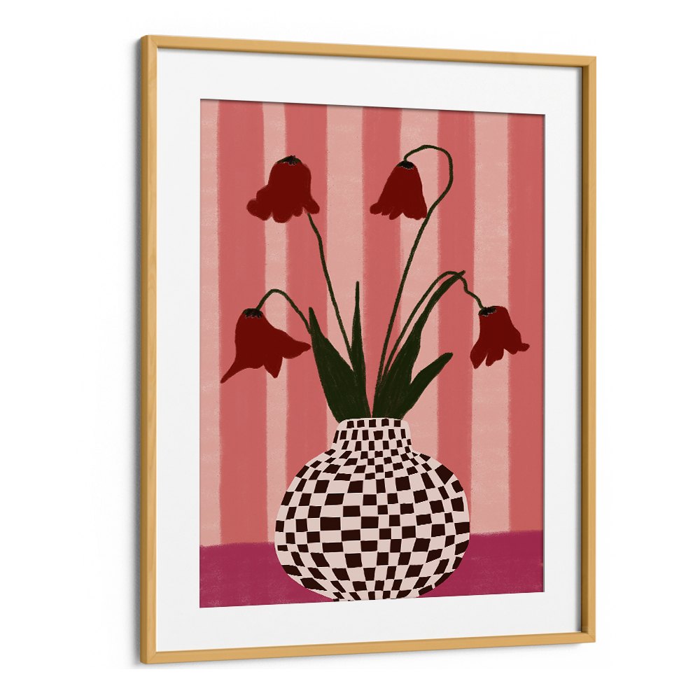 WHIMSICAL FLOWERS CHECKERED VASE