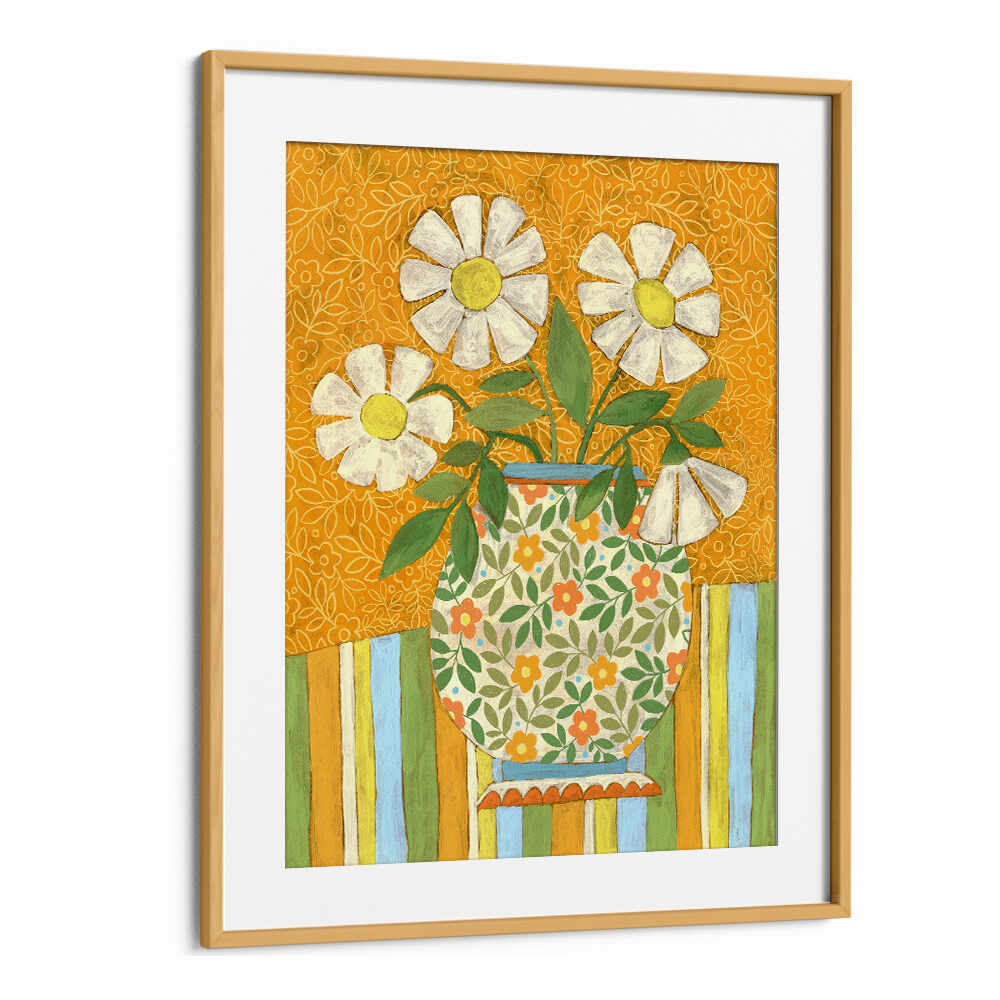 WHITE DAISIES IN A PATTERNED VASE