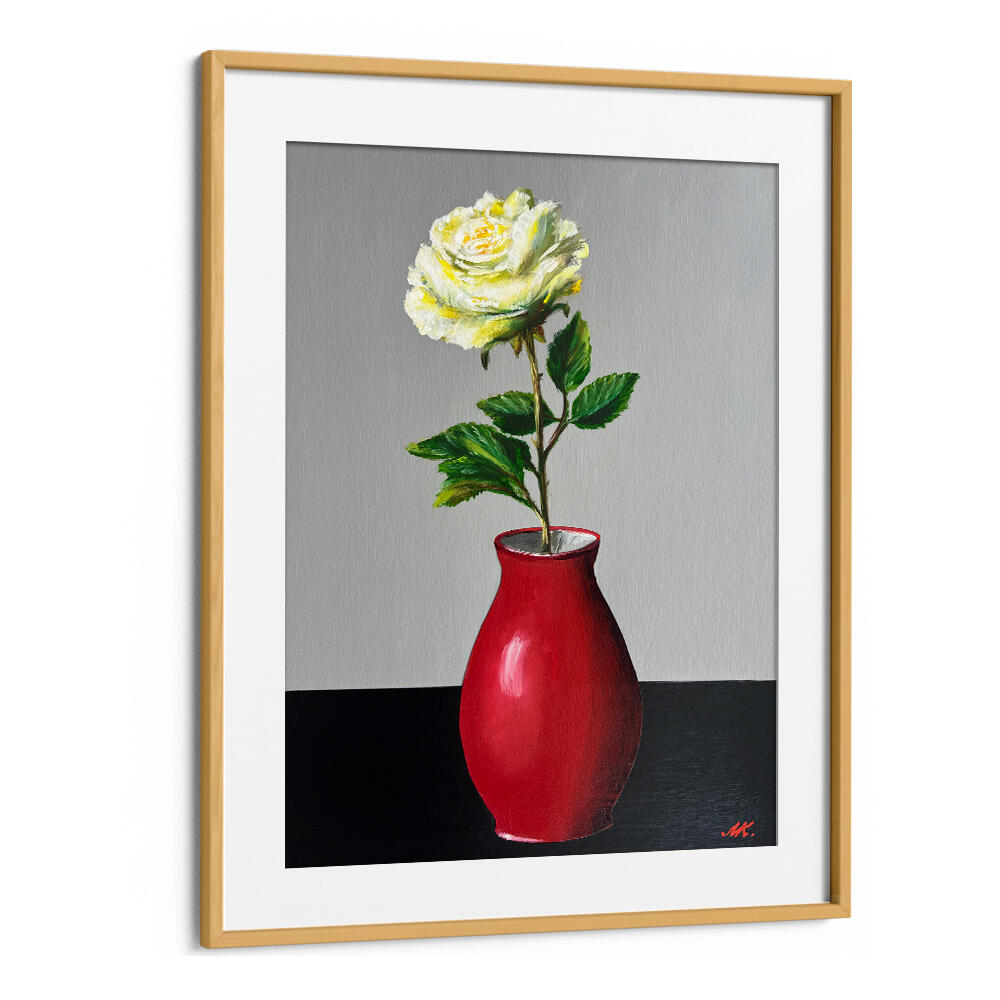WHITE ROSE IN A RED VASE