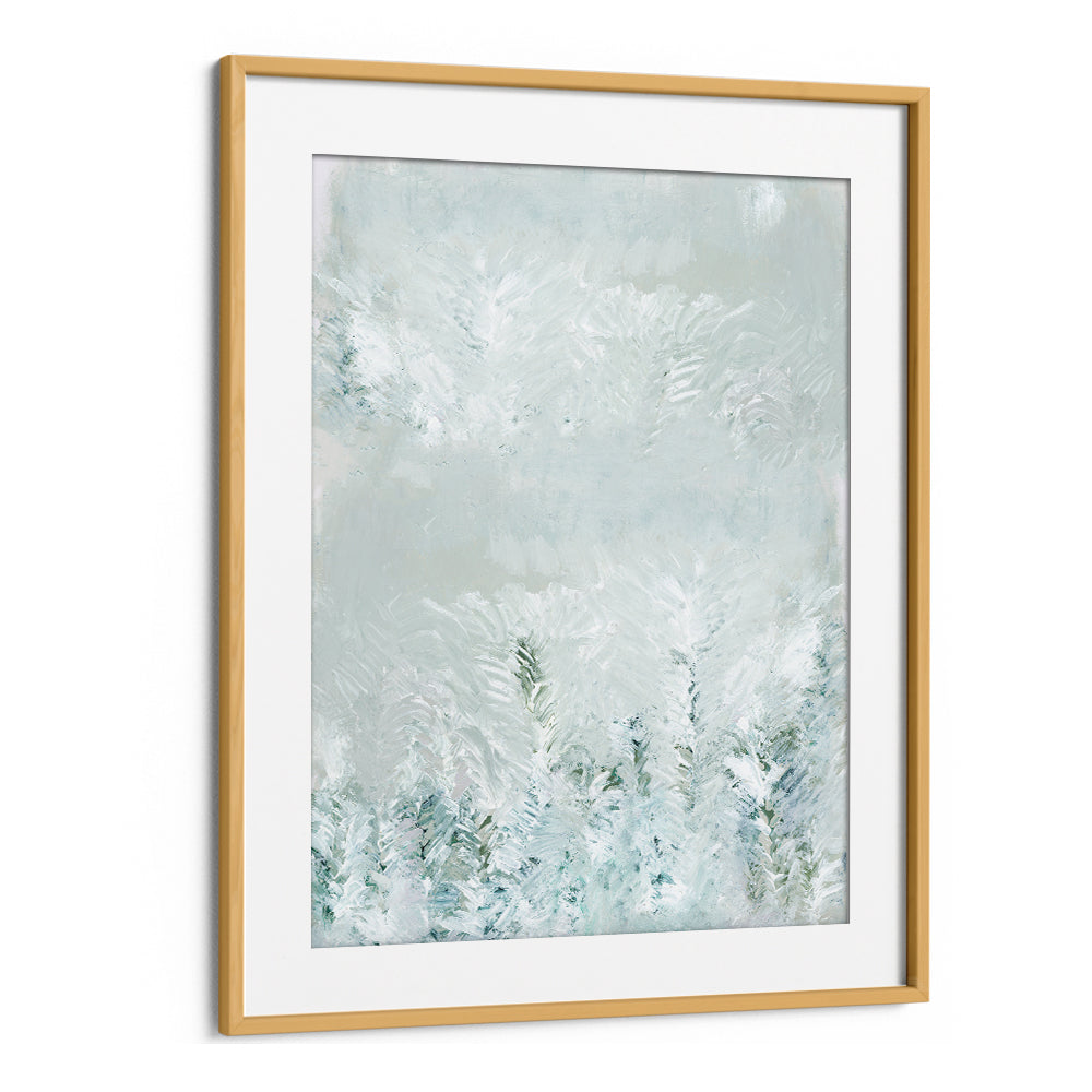 Serene snow-covered woodland captured in WINTER WHITE FOREST II, ABSTRACT PAINTINGS for tranquil home decor.