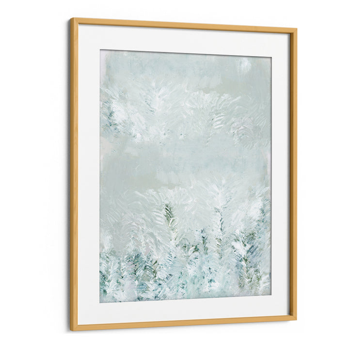 Serene snow-covered woodland captured in WINTER WHITE FOREST II, ABSTRACT PAINTINGS for tranquil home decor.