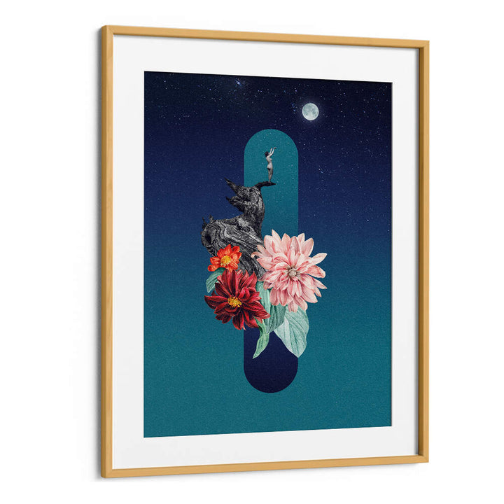 Stunning FULL MOON, SURREAL ART PRINTS featuring vibrant flowers and a whimsical night sky, perfect for home decor.