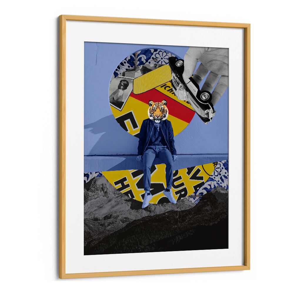 CITIZEN, SURREAL ART PRINTS feature a striking collage with a tiger-headed figure and vibrant colors for unique decor.