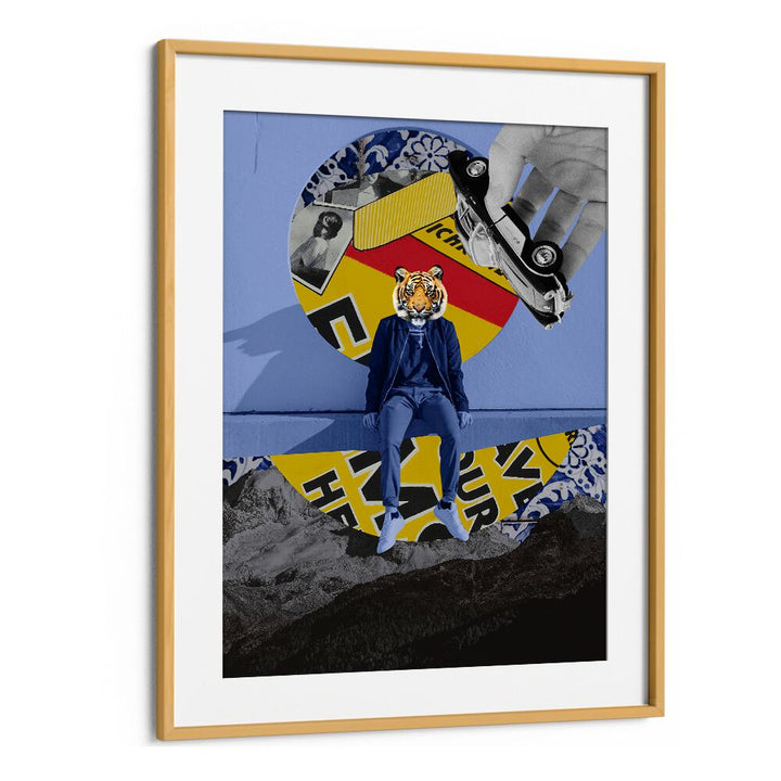 CITIZEN, SURREAL ART PRINTS feature a striking collage with a tiger-headed figure and vibrant colors for unique decor.