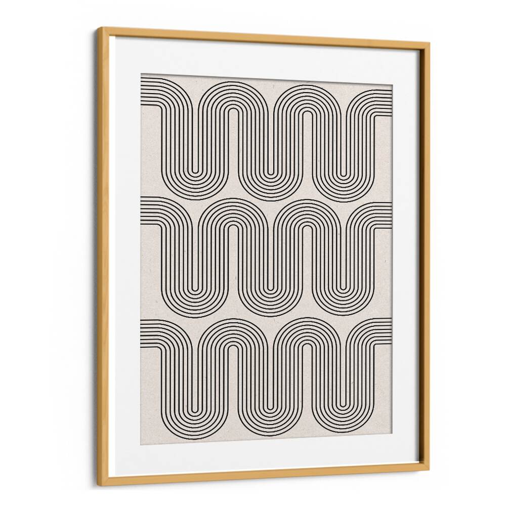 MODERN WAVES NO.I, GEOMETRIC ART PRINTS features dynamic black lines in a chic frame, perfect for modern decor.