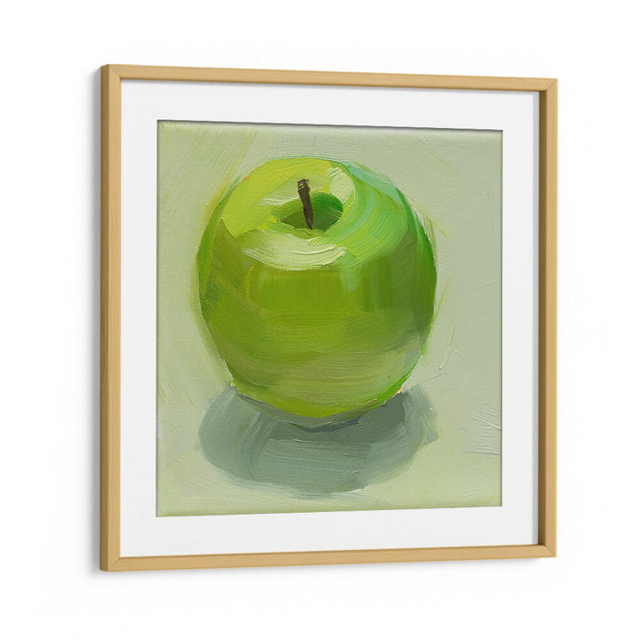 Bright green apple art piece, perfect for enhancing kitchen decor with our GREEN APPLE, KITCHEN POSTERS collection.