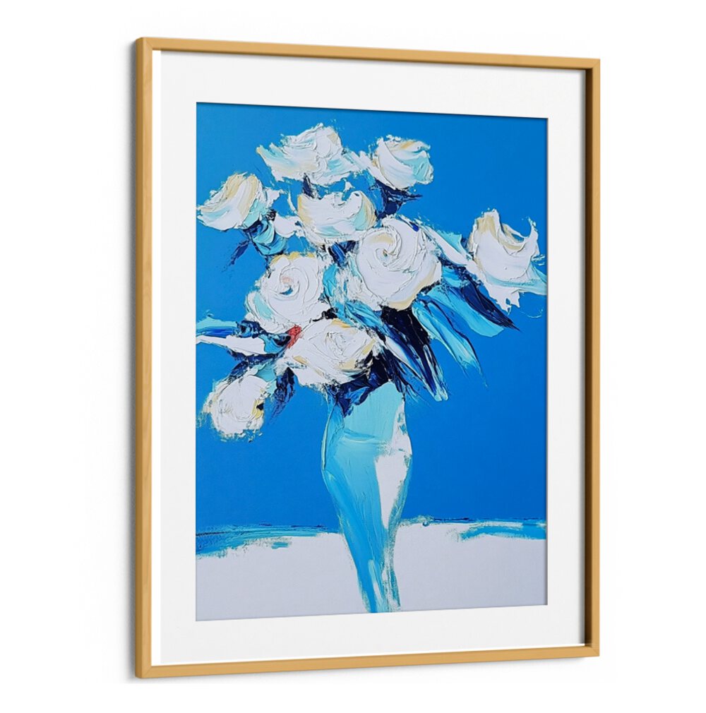 Elegant WHITE ROSES IN A BLUE VASE, a stunning centerpiece perfect for enhancing any home decor.
