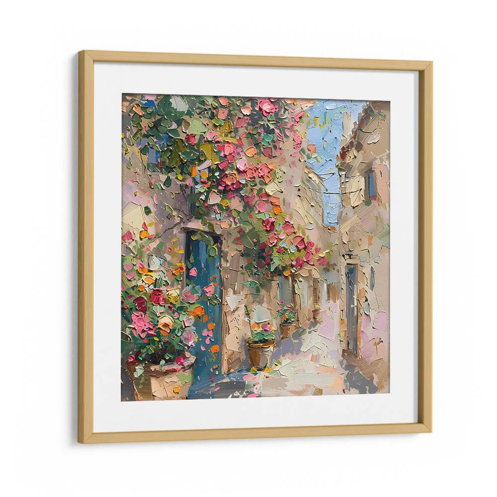 Vibrant STREET OF FLOWERS artwork showcasing a charming floral street scene, perfect for home decor.