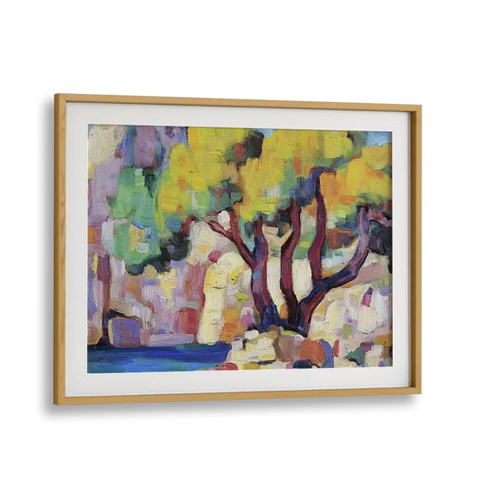 A vibrant painting titled TREE BY THE WATER, perfect for enhancing your outdoor decor with natural beauty.