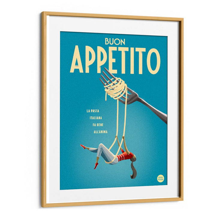 Colorful BUON APPETITO, BAR art featuring a fork and pasta, perfect for enhancing your dining space.