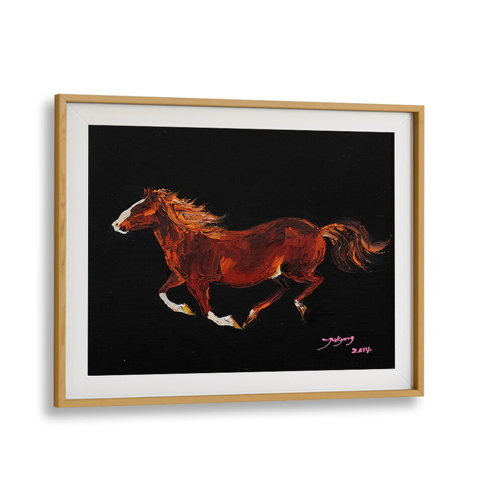 Vibrant HORSE II, ANIMAL PAINTINGS showcasing a galloping horse against a black background, perfect for art lovers.