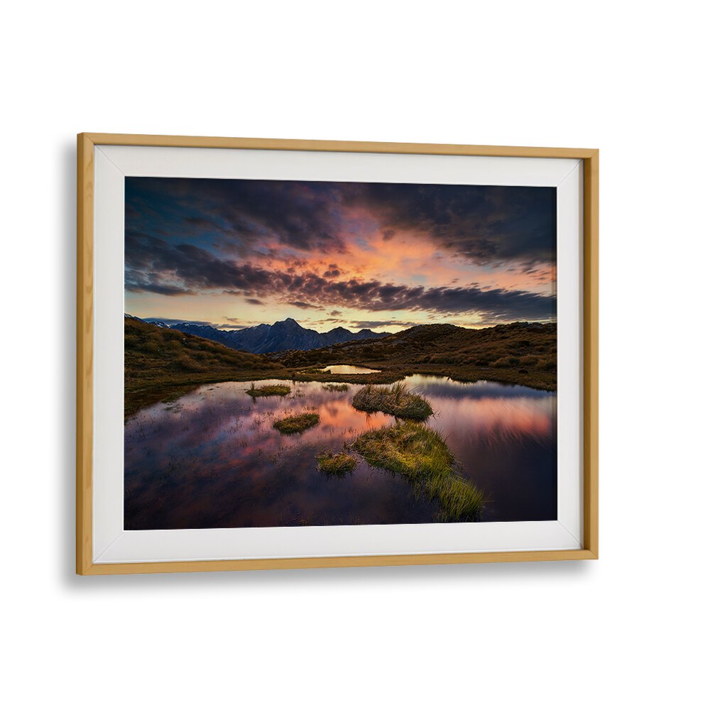 Beautiful sunset reflection in a serene landscape, perfect for MORNING ILLUSION, PHOTOGRAPHY PRINTS to enhance your space.