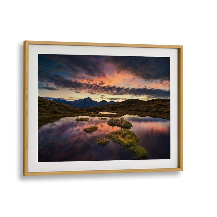 Beautiful sunset reflection in a serene landscape, perfect for MORNING ILLUSION, PHOTOGRAPHY PRINTS to enhance your space.