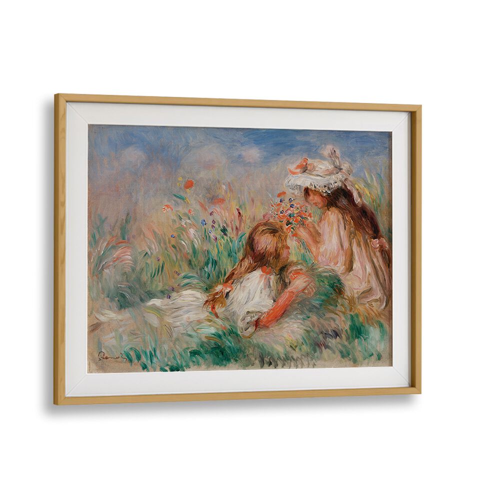 GIRLS IN THE GRASS ARRANGING A BOUQUET (1890) , VINTAGE PAINTINGS