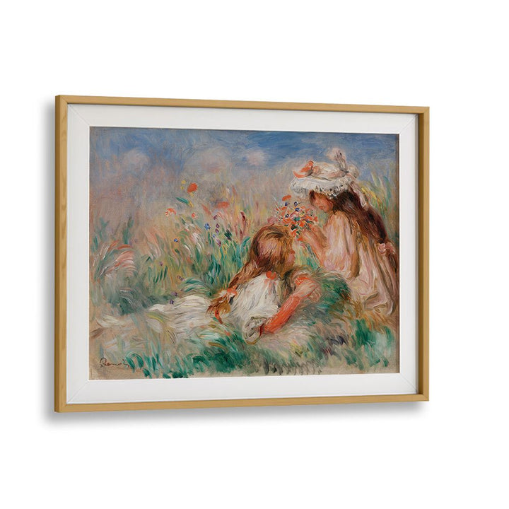 GIRLS IN THE GRASS ARRANGING A BOUQUET (1890) , VINTAGE PAINTINGS