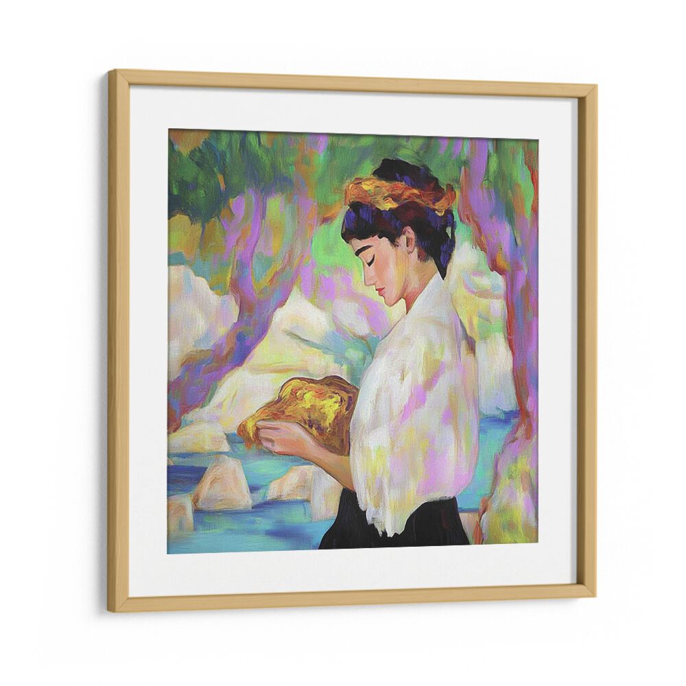 Elegant WOMAN WITH A ROCK sculpture, showcasing strength and beauty, perfect for modern art lovers.
