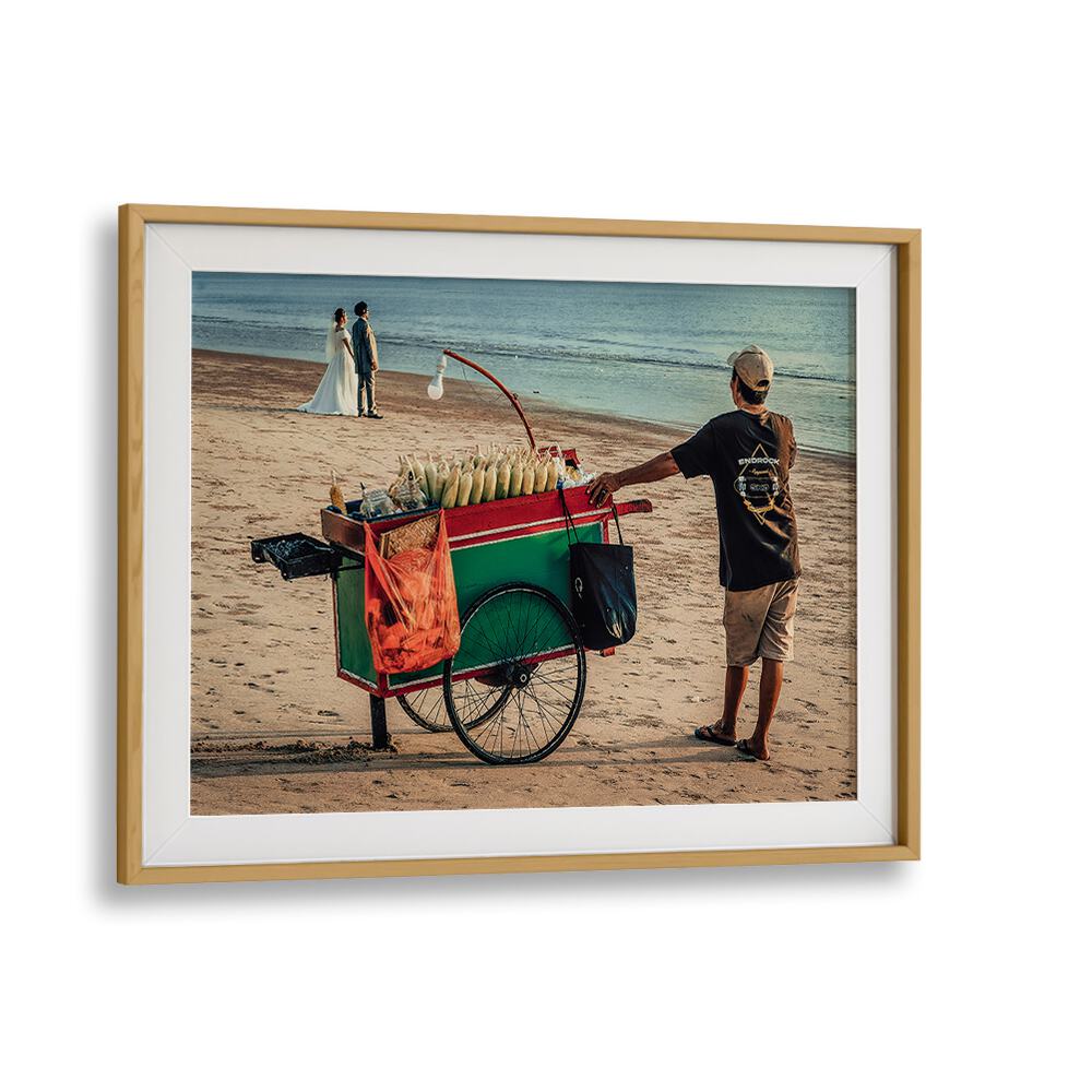 Elegant scene capturing a bride and groom by the beach, perfect for JUST MARRIED, PHOTOGRAPHY PRINTS collection.