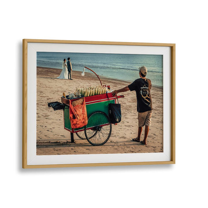 Elegant scene capturing a bride and groom by the beach, perfect for JUST MARRIED, PHOTOGRAPHY PRINTS collection.