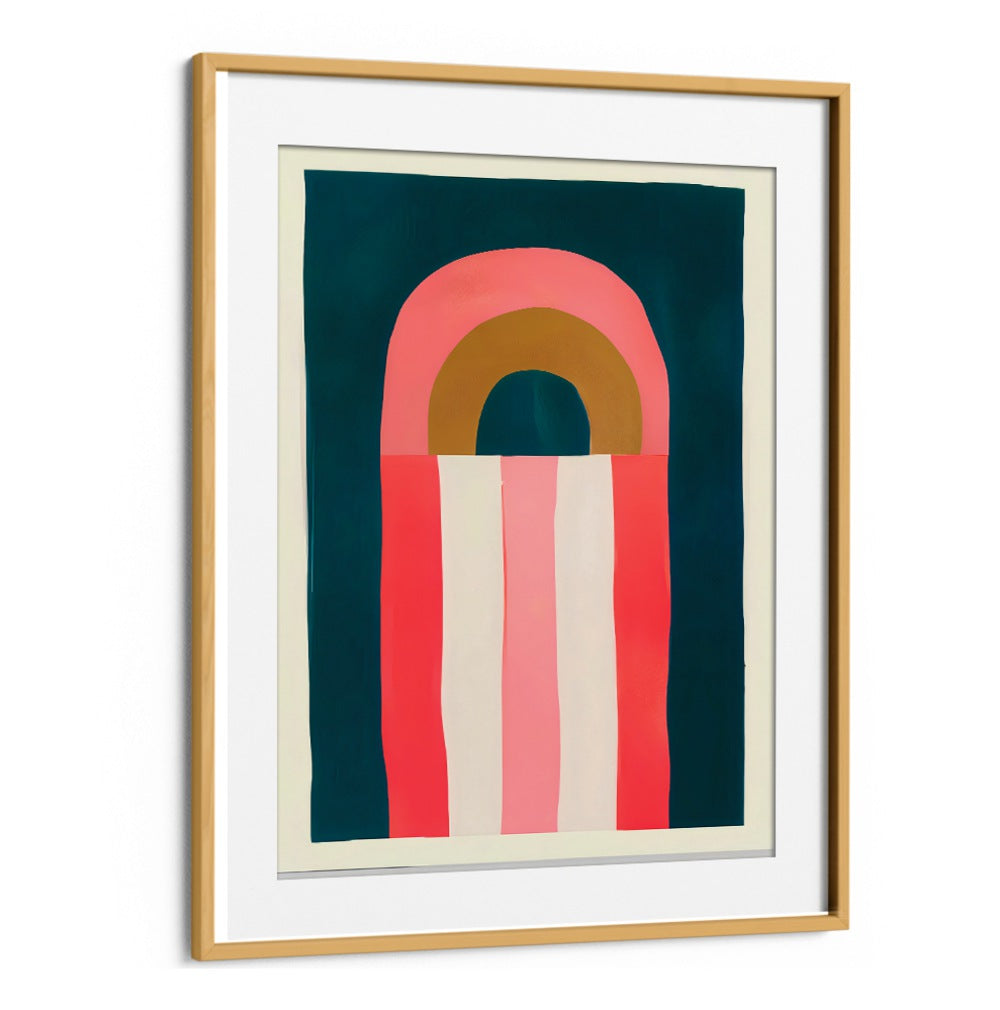 GOLDEN HOUR , GEOMETRIC ART PRINTS featuring bold arches and stripes in warm tones framed by Oakwood Mount for modern decor.