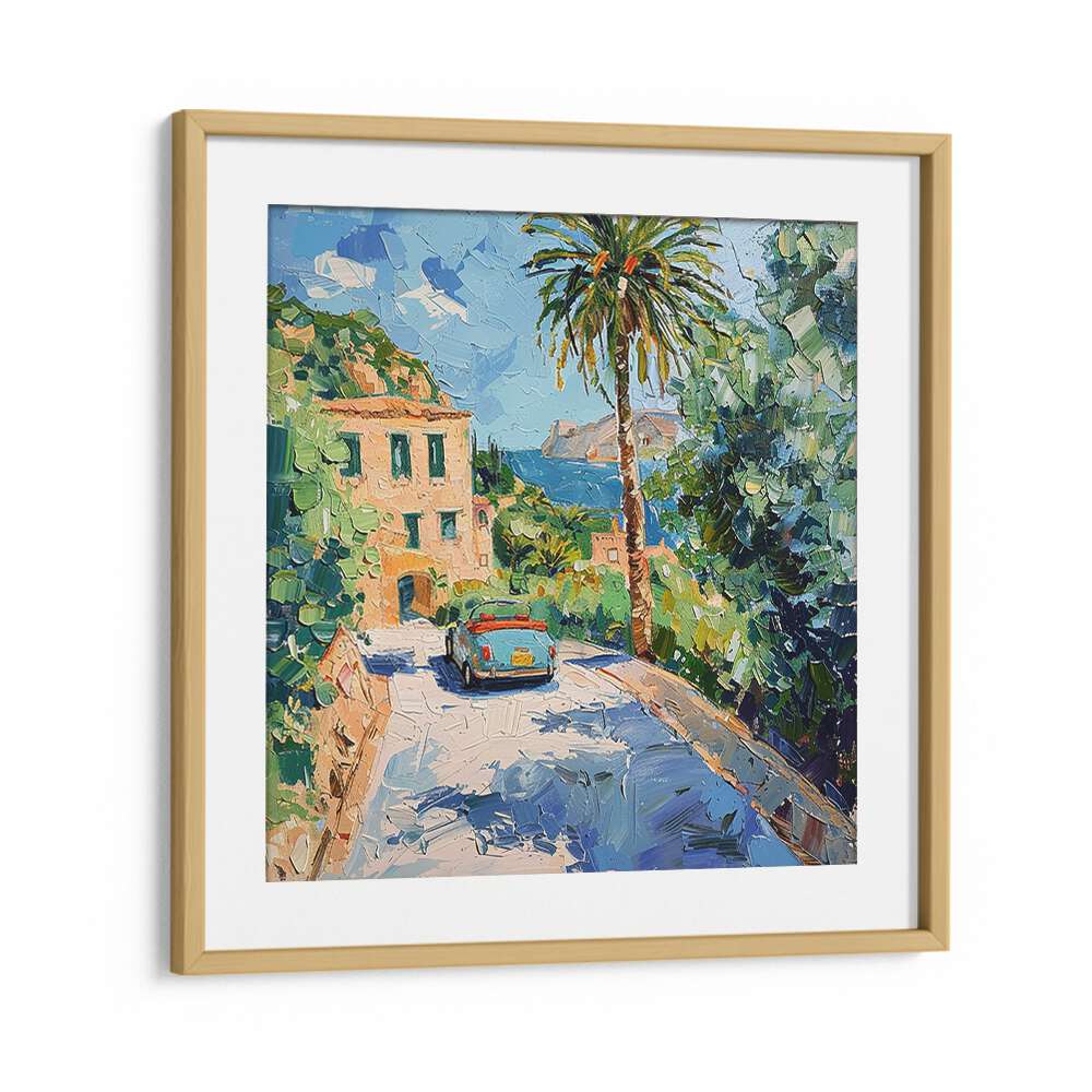 A vibrant scene featuring the CAR ON THE ROAD, showcasing its stylish design near lush greenery and a scenic view.