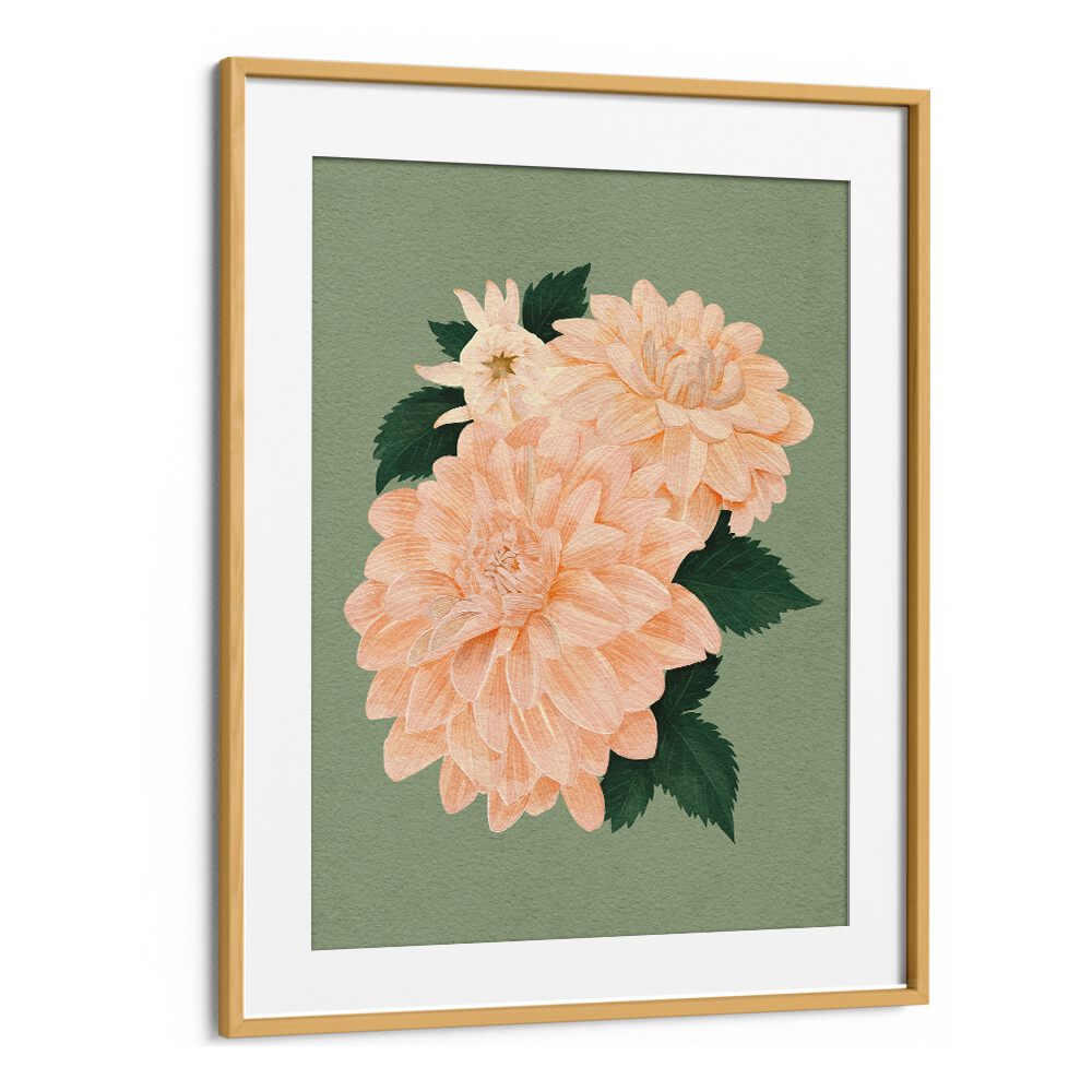 Elegant AQUAA CREAL CHIFFON II, FLORAL FLOWER PAINTINGS with soft peach blooms and green backdrop for stylish decor.