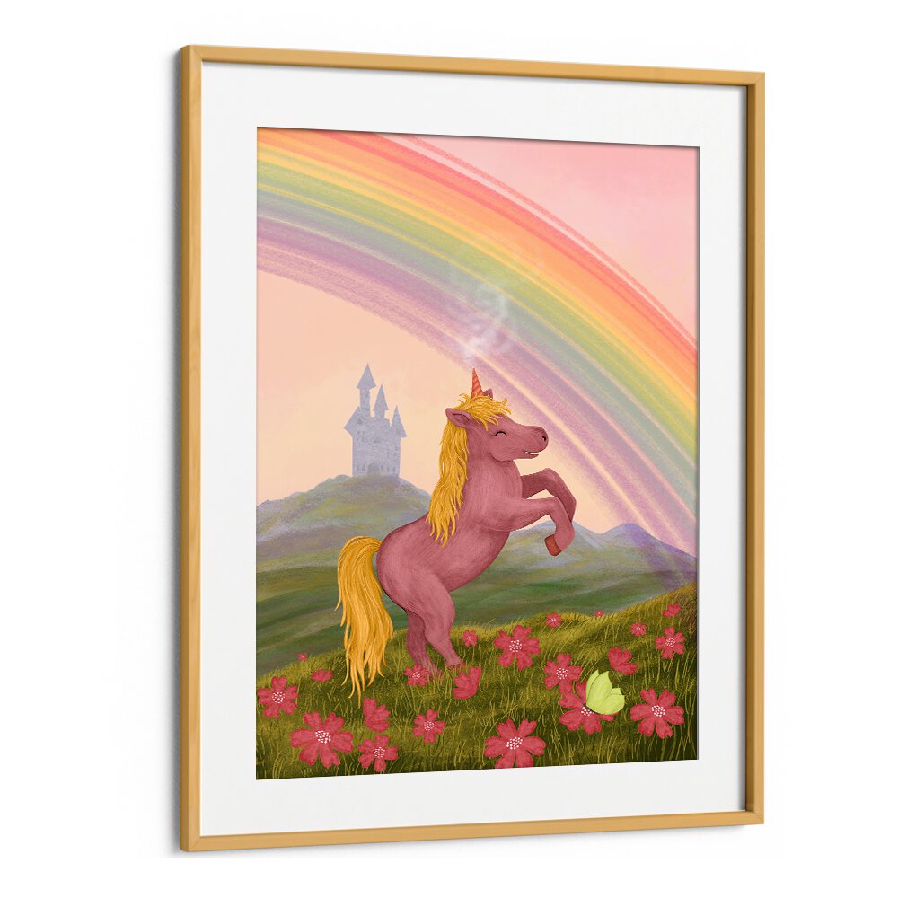 Colorful RAINBOW UNICORN, KIDS ROOM PAINTINGS featuring a magical scene with flowers and a castle backdrop.