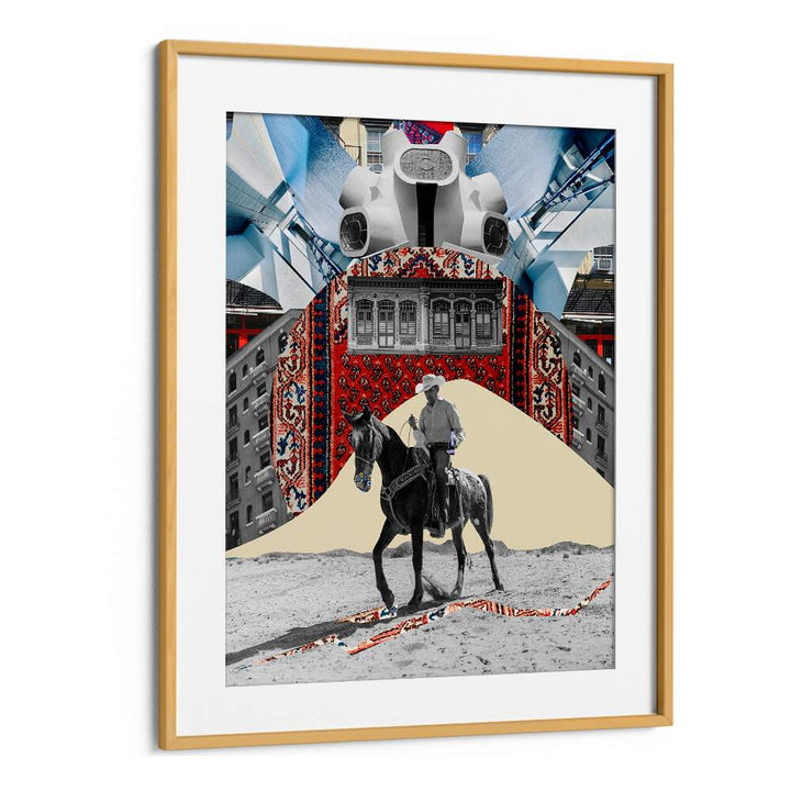 Surreal art print featuring the HORSEMAN, blending equestrian themes with vibrant, abstract design elements.