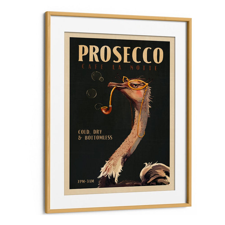 ART DECO PROSECCO WALL ART OF AN OSTRICH , CAFE ART PRINTS , CAFE POSTERS