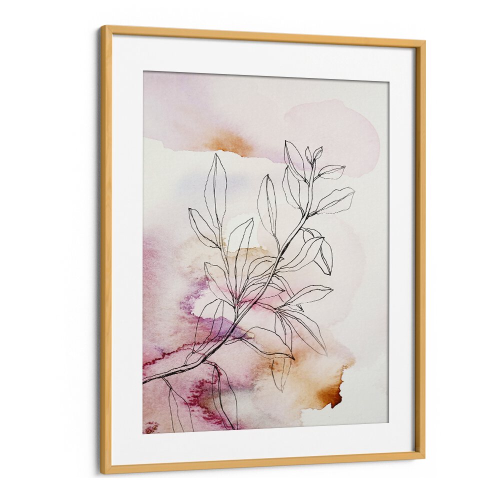Elegant WHISPER PETALS III, FLORAL FLOWER PAINTINGS showcasing delicate leaves against soft watercolor hues.