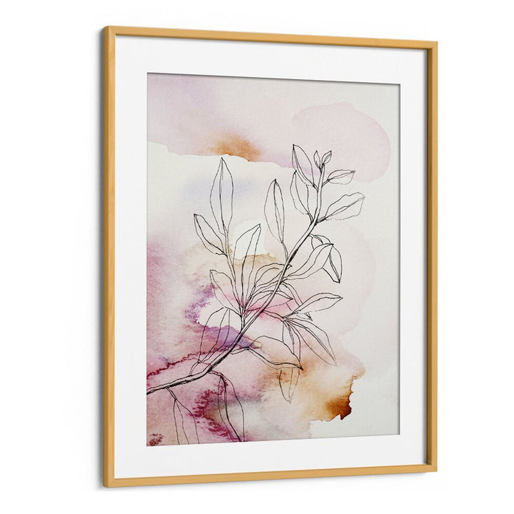 Elegant WHISPER PETALS III, FLORAL FLOWER PAINTINGS showcasing delicate leaves against soft watercolor hues.