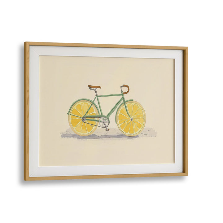 Vibrant BICYCLE WITH LEMON WHEELS, KITCHEN POSTERS, adding a splash of color to your home decor. Perfect for cycling enthusiasts!
