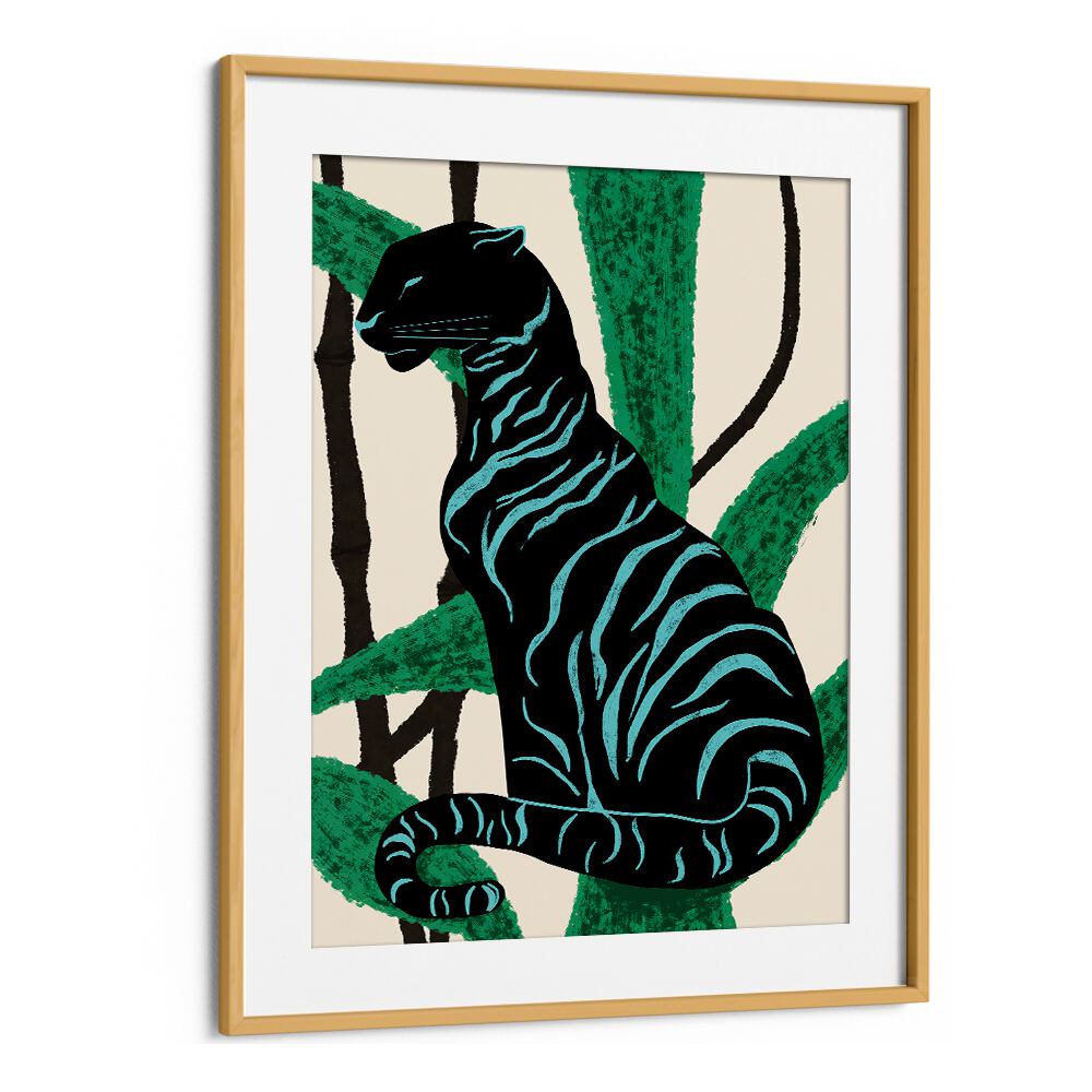Vibrant BLACK CHARACTER, ANIMAL PAINTINGS featuring a striking black tiger against lush green foliage.