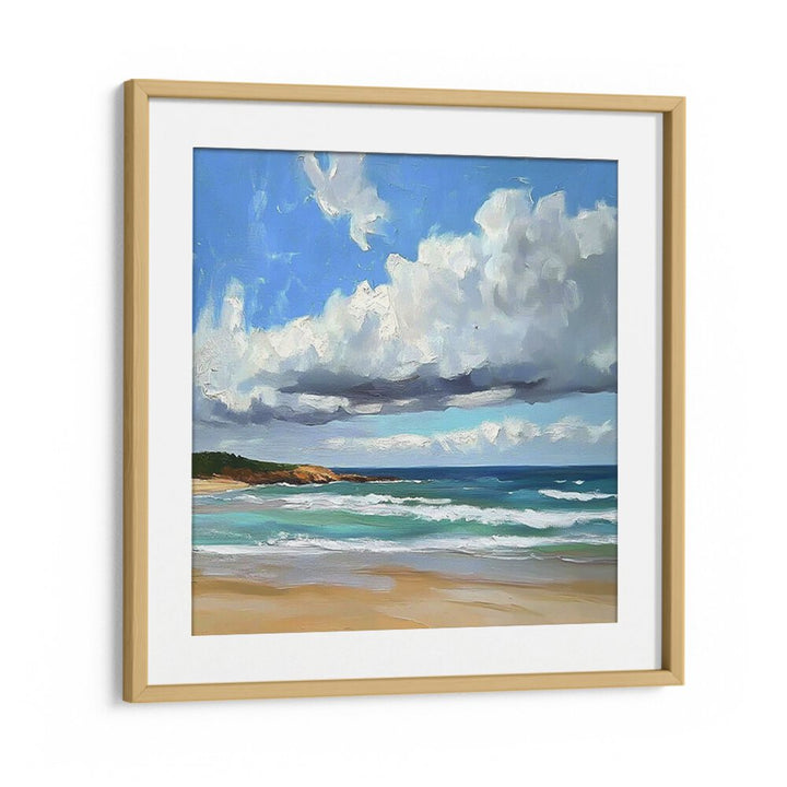 Serene coastal scene captures a CLOUDY DAY AT THE BEACH, perfect for enhancing beach decor in your home.