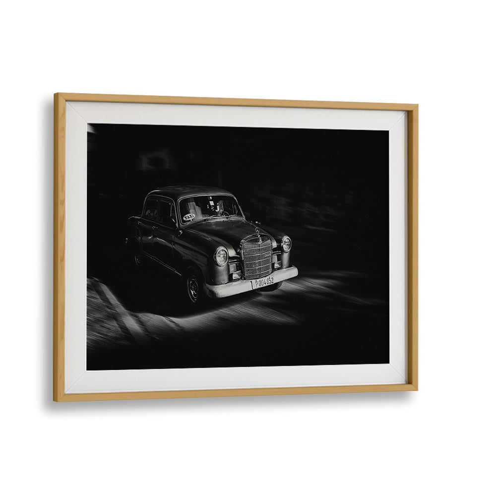 Classic car in motion captured in black and white, part of HABANA STREET V, PHOTOGRAPHY PRINTS collection.