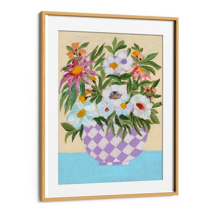 CHECKERD POT , FLORAL FLOWER PAINTINGS
