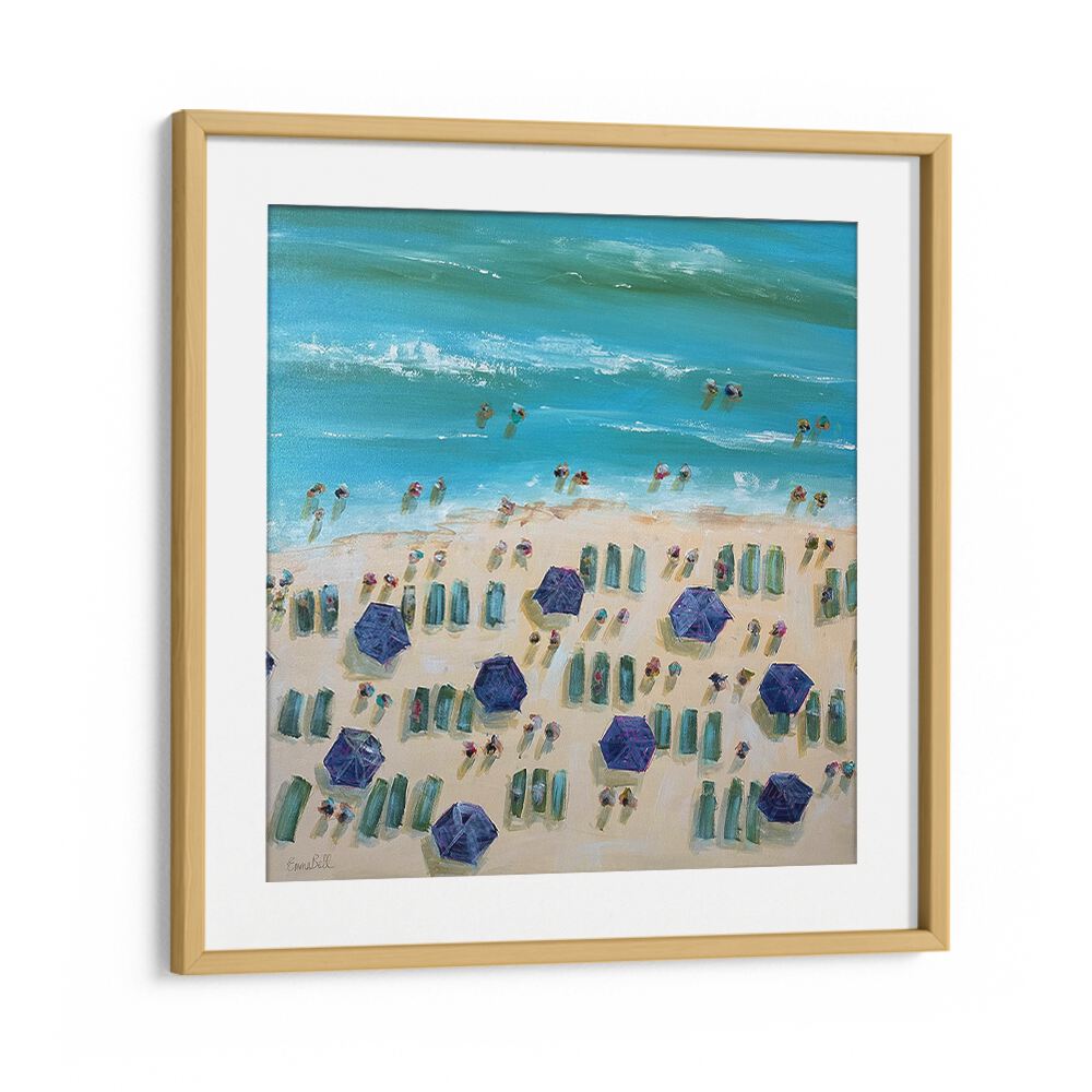 Brightly colored BEACH BLISS, BEACH PAINTINGS showcase vibrant umbrellas and sunbathers, perfect for coastal decor.