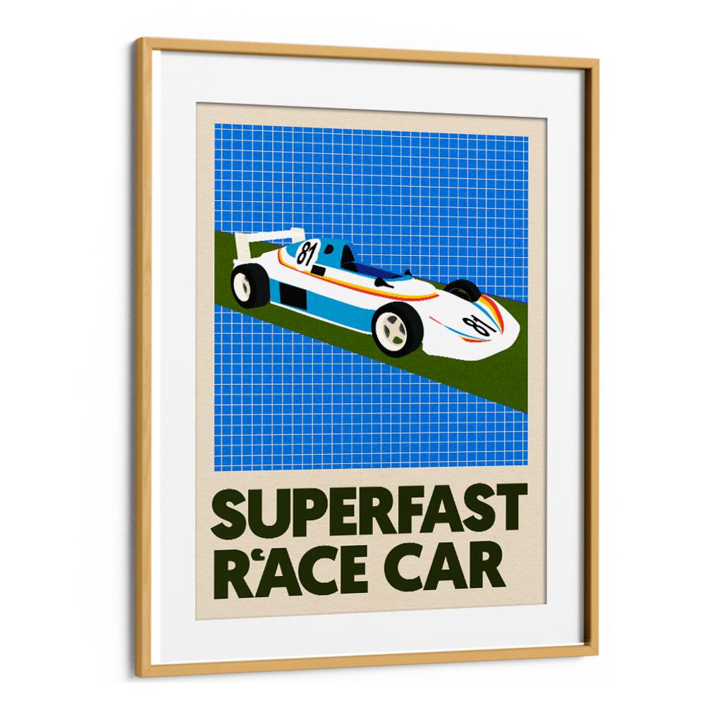 Vibrant SUPERFAST RACE CAR poster, perfect for speed enthusiasts, showcasing thrilling racing excitement. Ideal for decor.