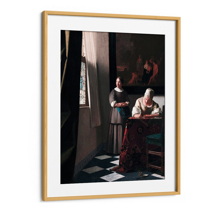 LADY WRITING A LETTER WITH HER MAID (CA. 1670–1671)  BY JOHANNES VERMEER, VINTAGE PAINTINGS