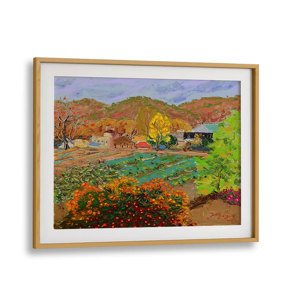 Vibrant CHRYSANTHEMUM VILLAGE, LANDSCAPE PAINTINGS showcasing colorful fields and serene hills, perfect for any decor.