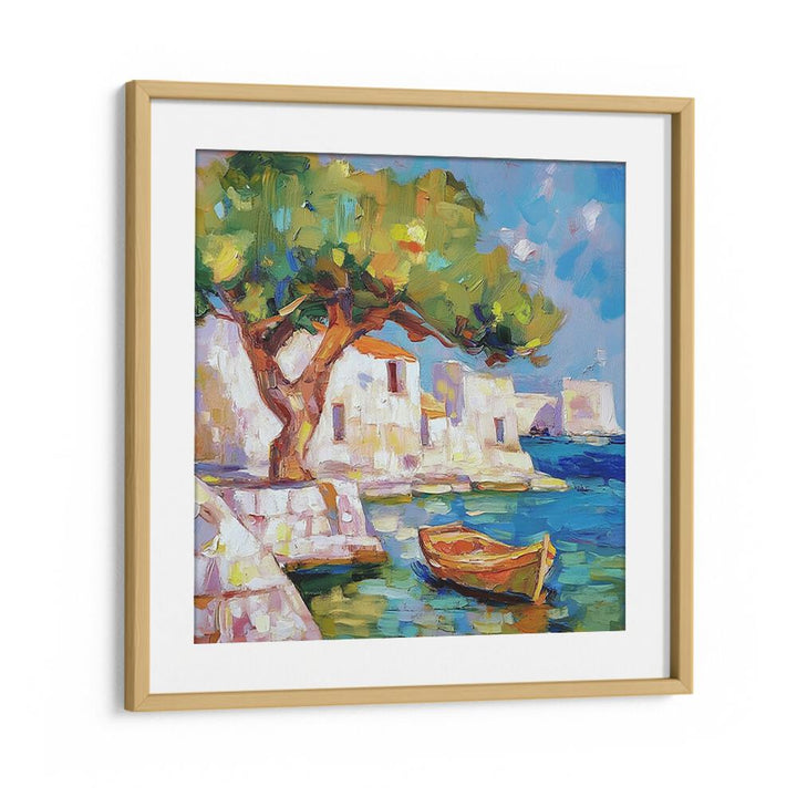 Colorful painting of a BOAT BY THE SEA, perfect for enhancing coastal vibes in your home or garden decor.