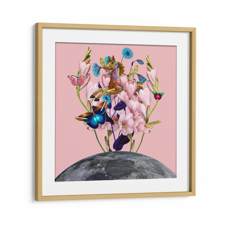 Whimsical FLYING HORSE OVER THE MOON, SURREAL ART PRINTS, adding magic to your decor with enchanting design.